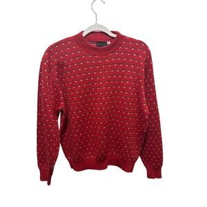 Vintage James River Traders 100% Wool Sweater Red w Blue and White Mens Medium